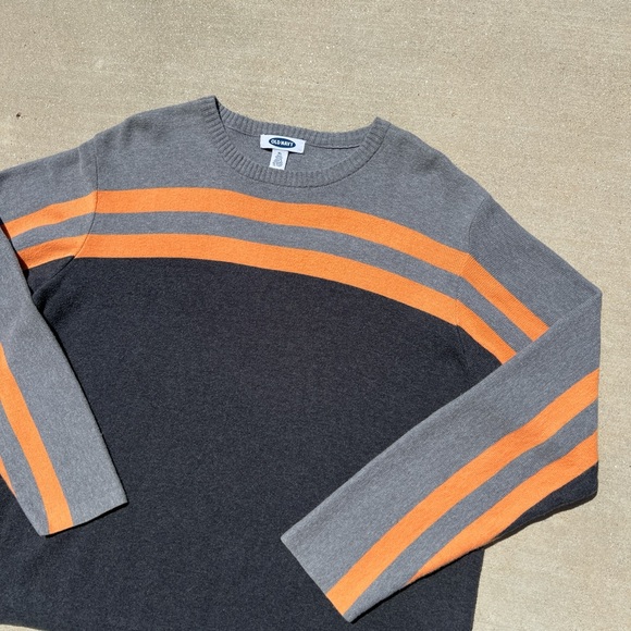 Mens vintage y2k 90s old navy grey orange striped chunky crewneck sweater skater - Picture 5 of 5